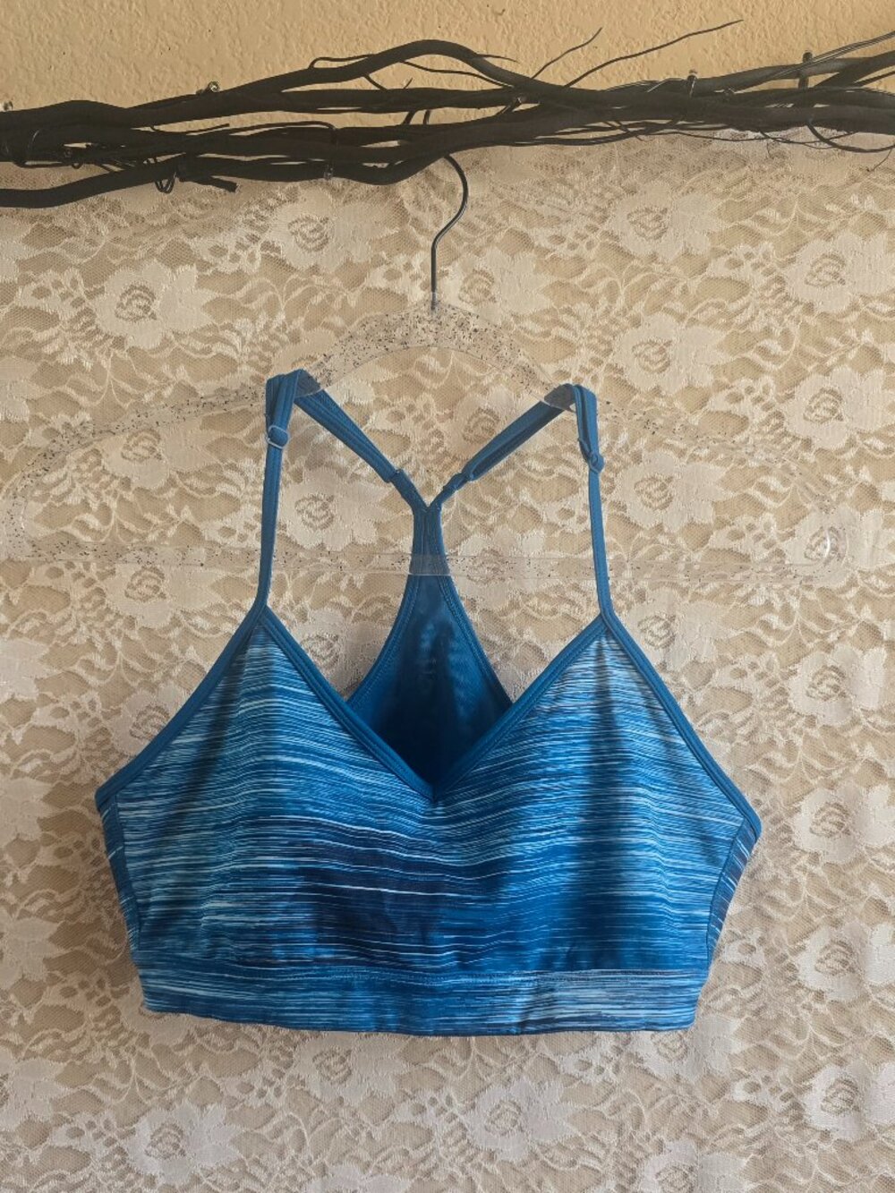 Adidas Climalite Blue Striped Sports Bra Size Large